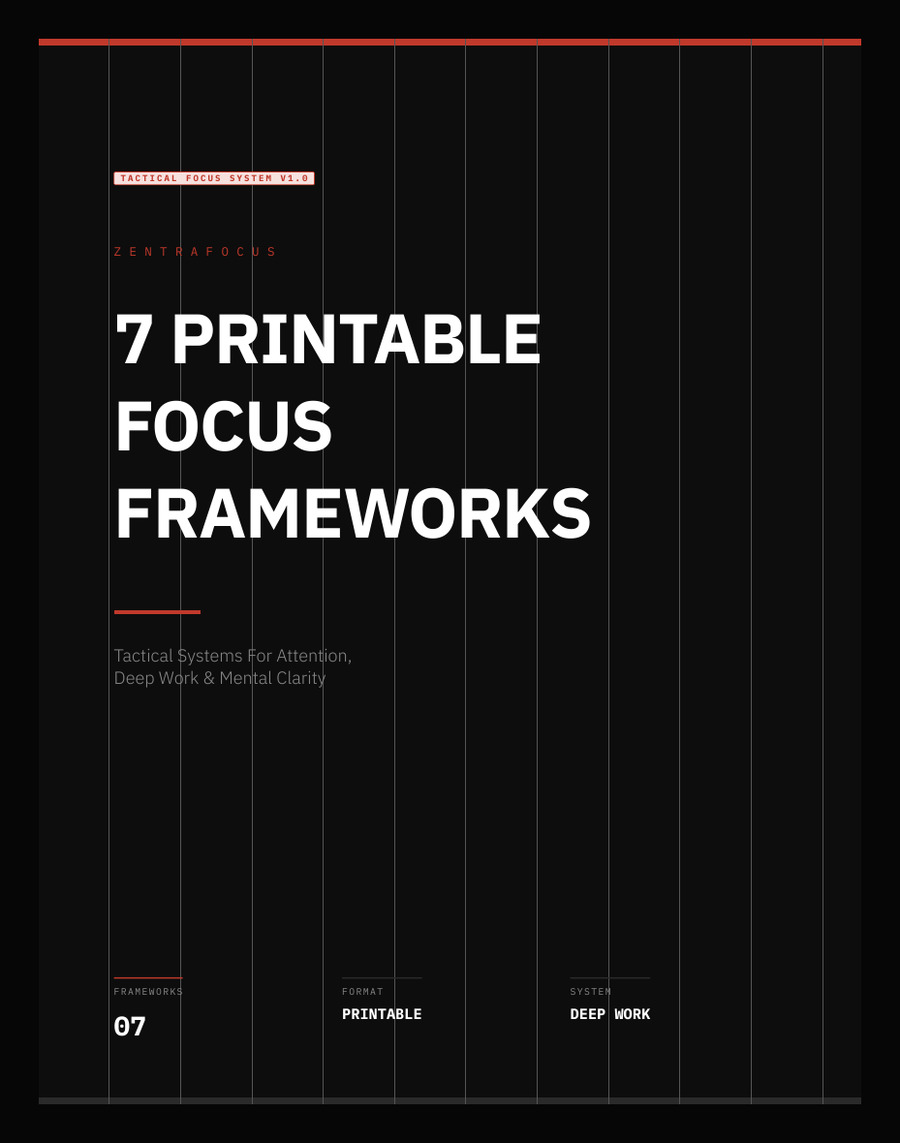 The Execution Frameworks — 7 printable focus frameworks, cover page